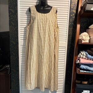 Tan Gingham Midi Dress